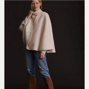 NWT Anthropologie Textured Wool Blend Cream Poncho Sweater One Size | AT617